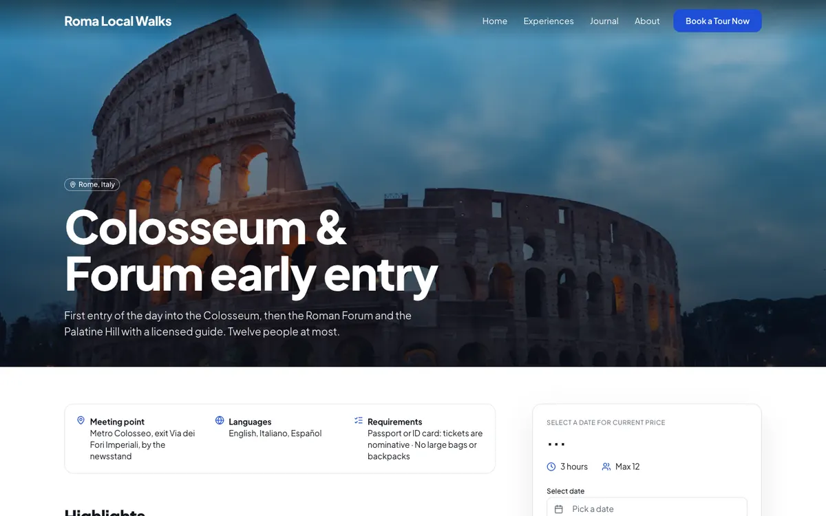 Tour page of a tour operator website built with the Essentiel theme