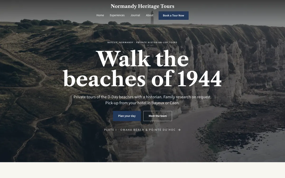 Homepage of a tour operator website built with the Heritage theme